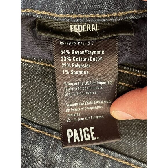 Paige Mens Jeans Size 40 Blue Denim Federal Straight Cut boot cut - Picture 3 of 7
